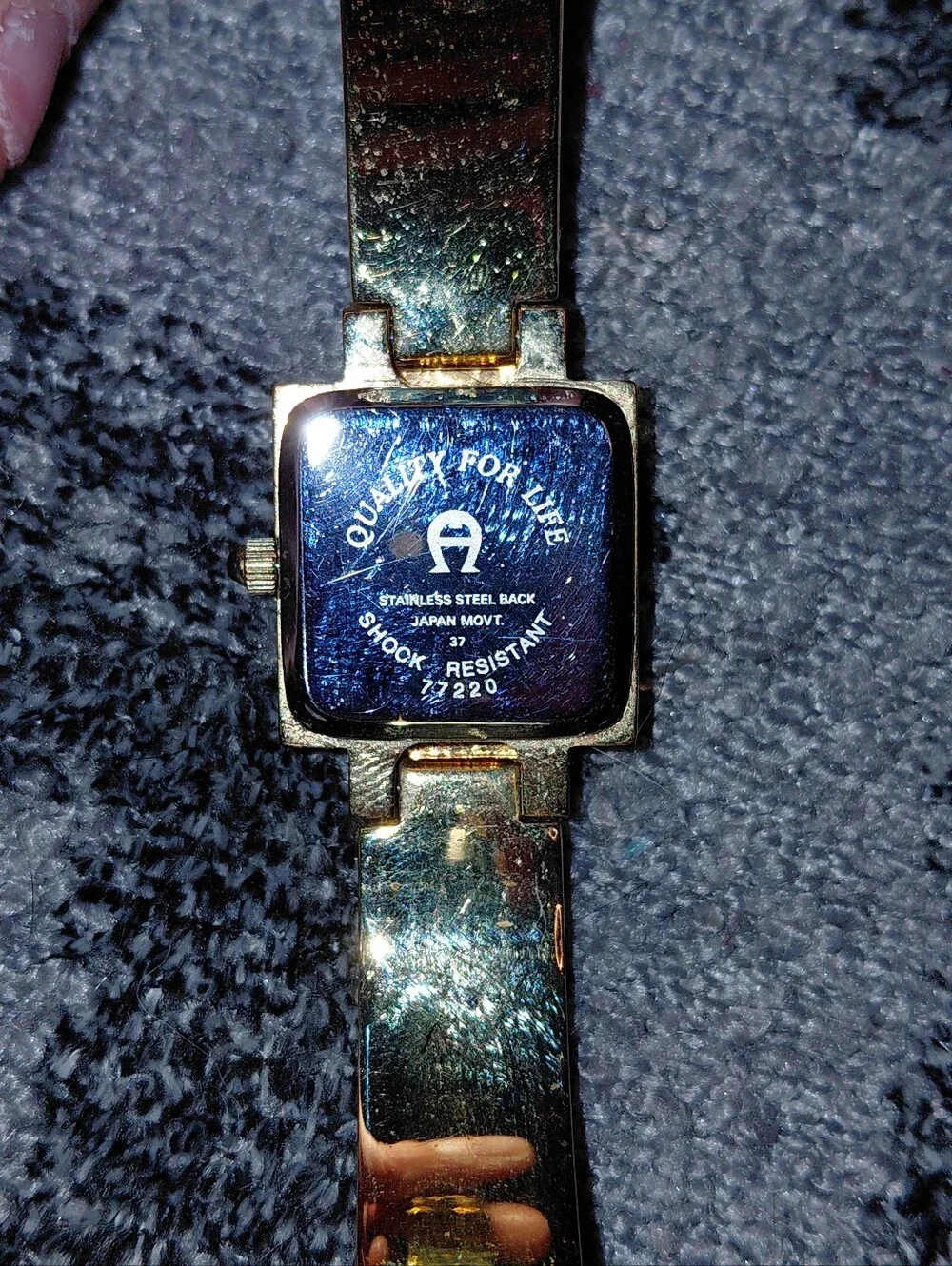 Vintage Etienne Aigner Square Watch Mother of Pearl Gold Brown Equestrian Y2K CC